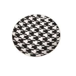 Fresh Decor Plate 7.5" Black White HOUNDSTOOTH Pattern Modern Desert‎ Salad Gold